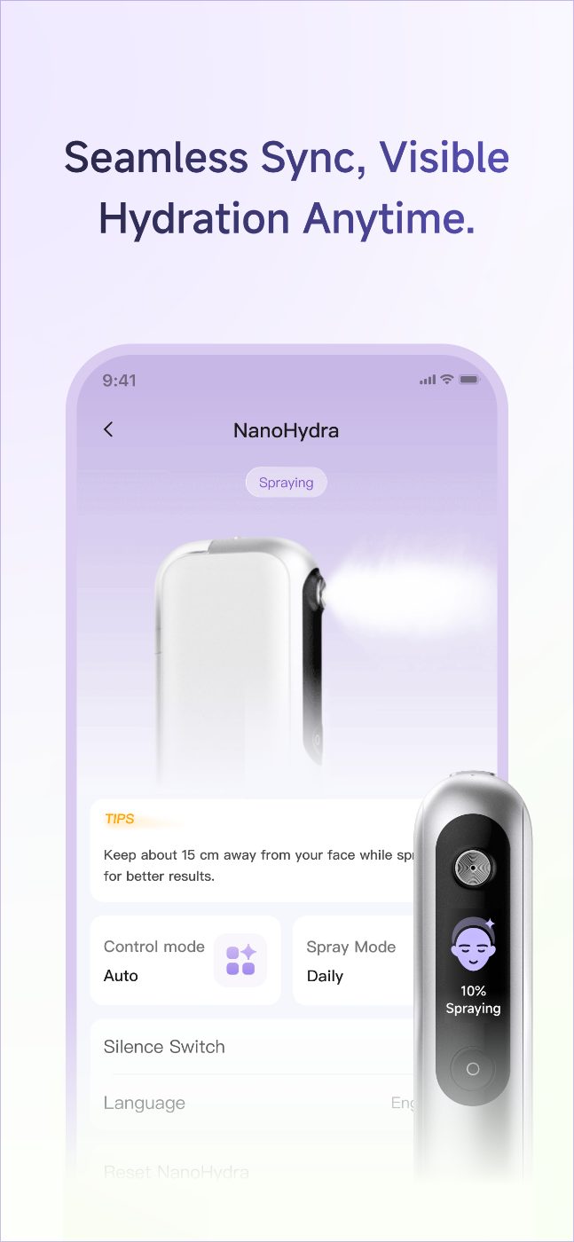 inewme app — NanoHydra sync and misting control