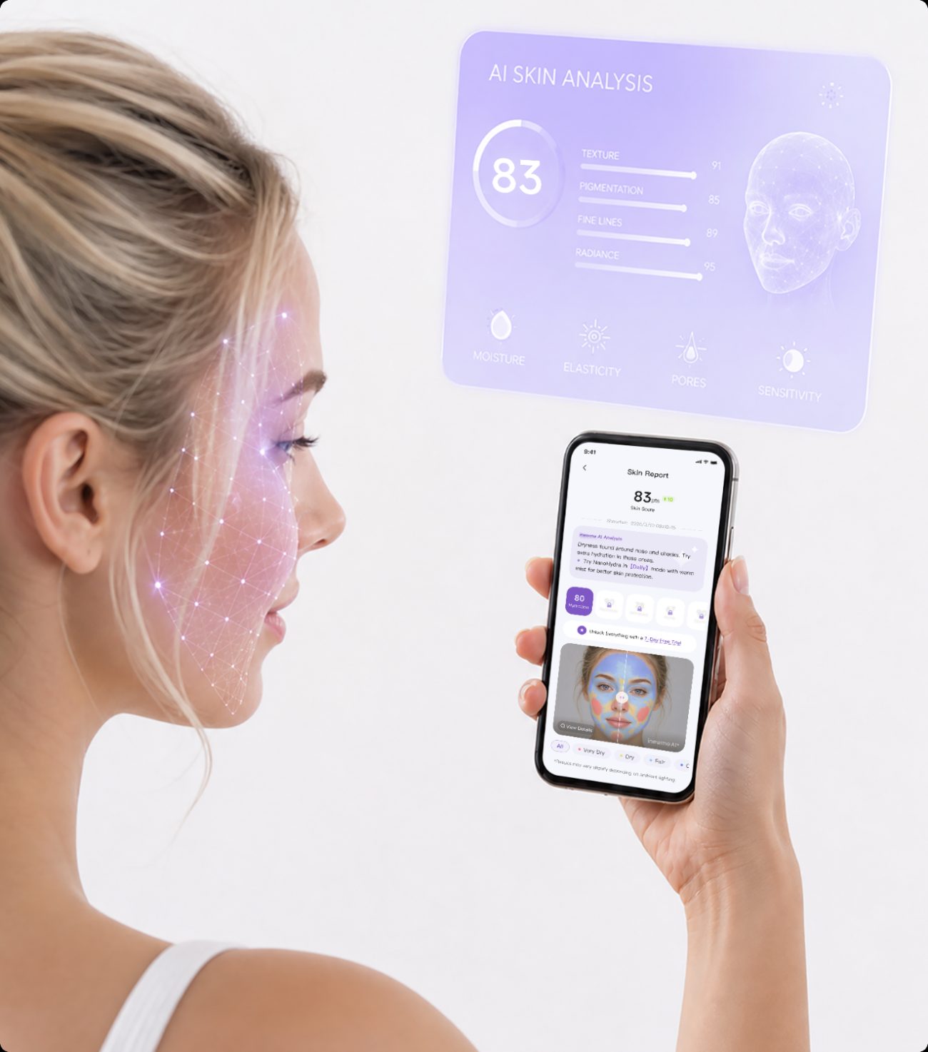 AI skin analysis — face scan with skin report on the inewme app