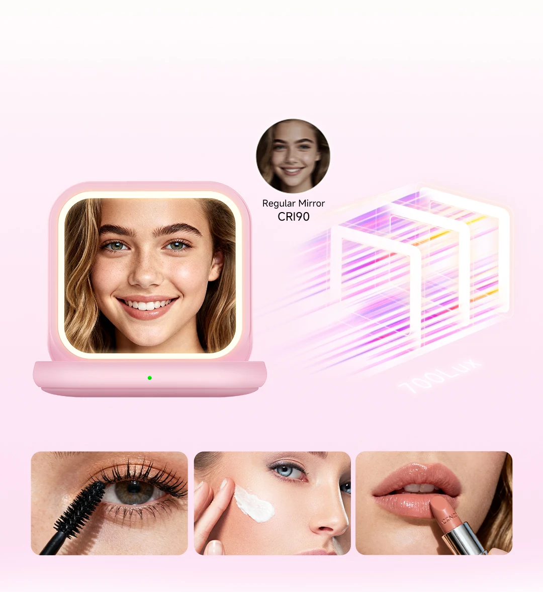 Studio-grade LED lighting with CRI over 97 for makeup and skincare