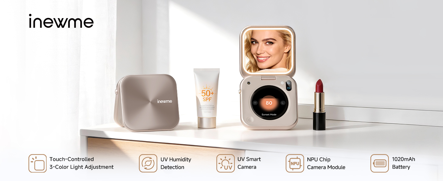 Touch-controlled 3-color light, UV humidity detection, UV smart camera, NPU chip and 1020mAh battery